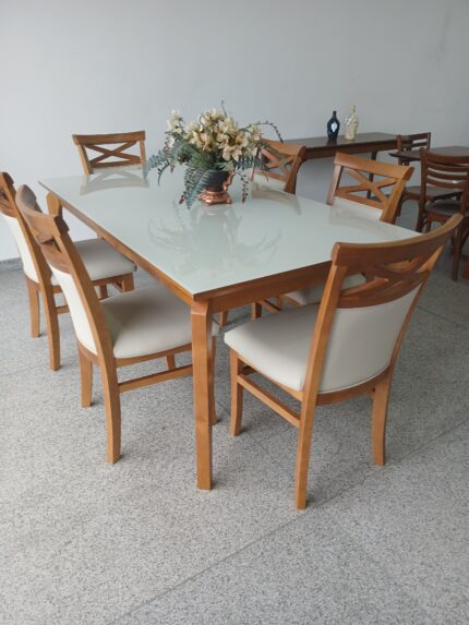 MESA DE JANTAR PARIS 1,80 X 1,00 COM 6 CADEIRAS COPACABANA R$ 5.930,00